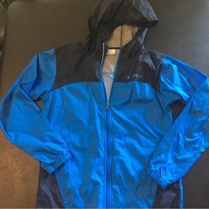 Columbia Jacket Windbreaker Hooded Boys Large 14/16 Navy Royal Blue Full Zip